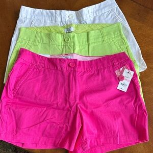 Bundle: Crown & Ivy Women's Shorts - Bright Pink, Lime Green, Crisp White